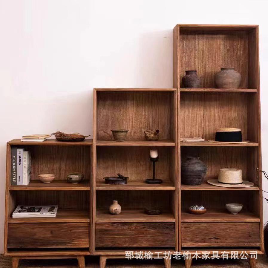 中式老榆木展示柜多层斗柜民宿靠墙收纳柜文玩茶具陈列架实木柜子