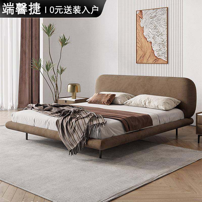 现代轻奢双人床悬浮床1.8*2米主卧婚床磨砂科技布艺床设计师家具