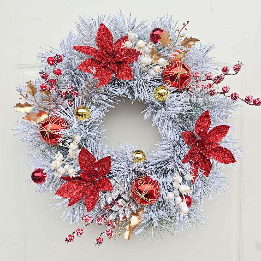 纵鸿新款圣诞植绒花环门挂圣诞节装饰品圣诞花环藤条挂件装饰布置