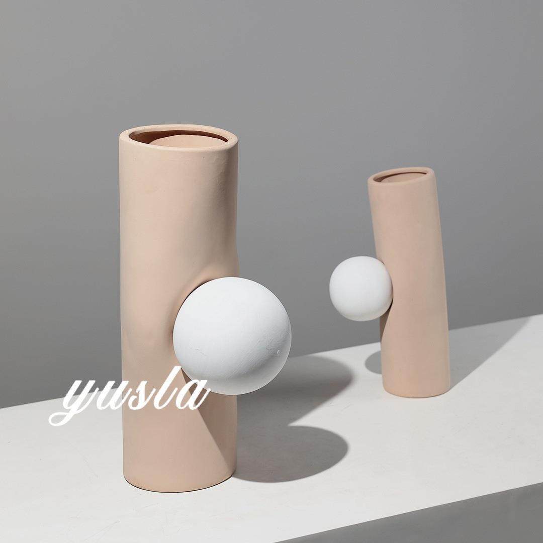 奶油法式客厅茶几插干花瓶餐厅吧台花器玄关柜样板间摆件软装饰品