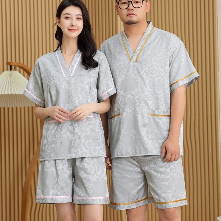 浴衣大码30花按摩服桑拿男款提0汗蒸服女按摩足疗洗浴斤家居睡衣