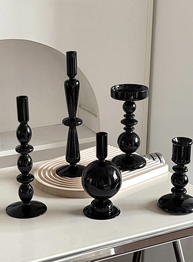 欧式风摆件玻璃烛台蜡烛轻奢高档创意客厅L玄关桌面高级感装饰摆