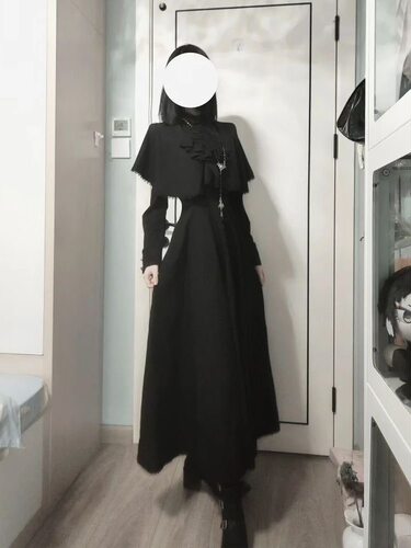 【哥特圣职】复古轻lo蕾丝拼接黑色披肩斗篷气质连衣裙两件套装女