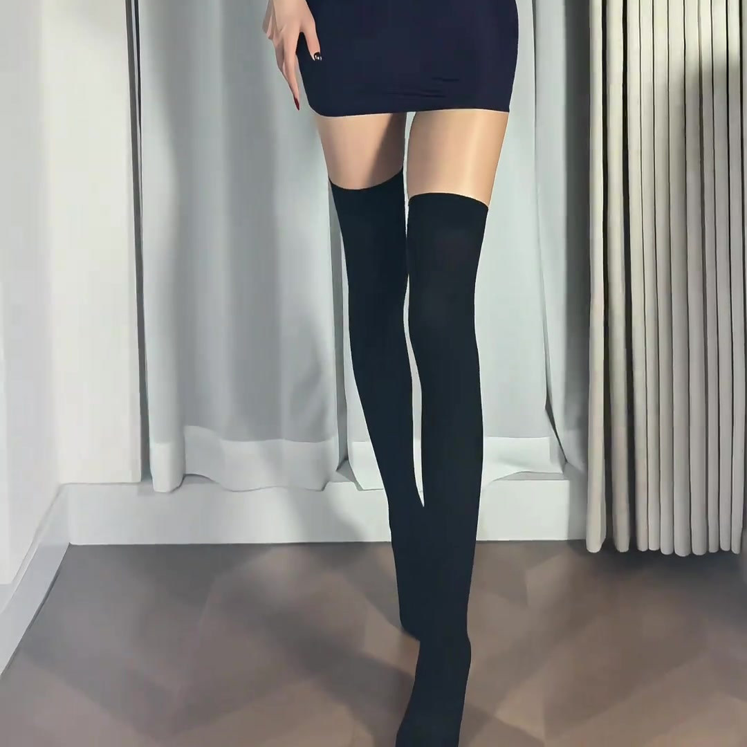 高腰过膝袜女黑色百搭显瘦长筒袜透气连裤袜显腿长四季通用打底袜