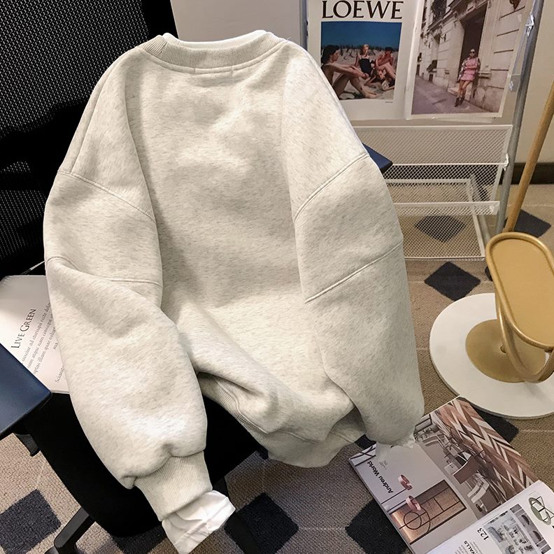 年2024刺绣圆领小C家上衣外套宽松春秋新款字母假两件卫衣女套头