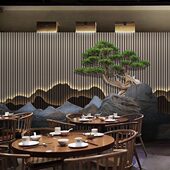 壁纸假山纸布格栅中国风装 木古风背景墙 饰墙茶室立体餐厅3d新中式