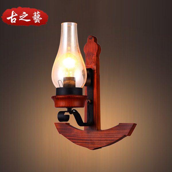 欧式复古地中海实木铁艺船锚壁灯个性创意简约酒吧灯过道灯阳台灯