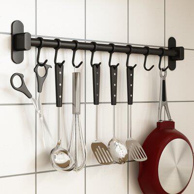 杆置物壁挂挂钩式吸壁式多功能排钩挂架免打孔厨房挂杆活动不锈钢