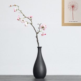 陶瓷花瓶简约黑陶客厅家居装饰品摆件日式复古黑色轻奢干花插花器