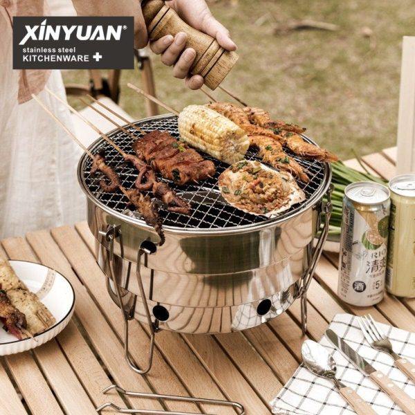 出口不锈钢户外烧烤炉圆形野餐多功能折叠围炉煮茶烧烤架,厨房/烹饪用具,其它烧烤用品,淘宝优惠券,粉丝福利购,淘宝优惠卷