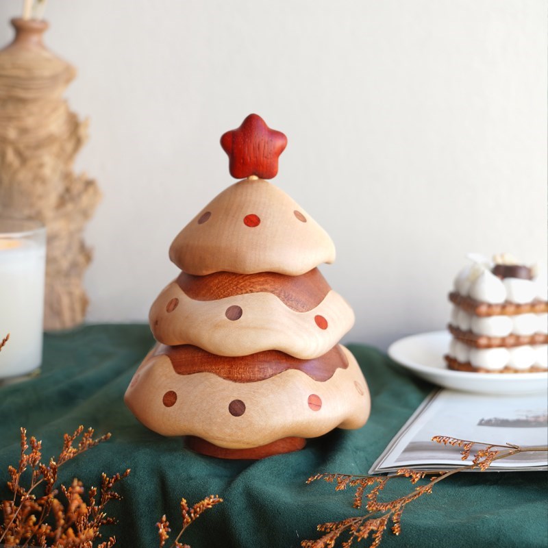 山舍冰雪圣诞树收纳盒 实木首饰盒E桌面摆件 送朋友闺蜜创意礼物