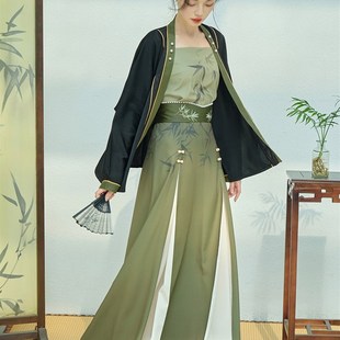 亦有竹【今夜白】秋冬提花丝质珍珠拼边黑色飞机袖改良印花裥裙