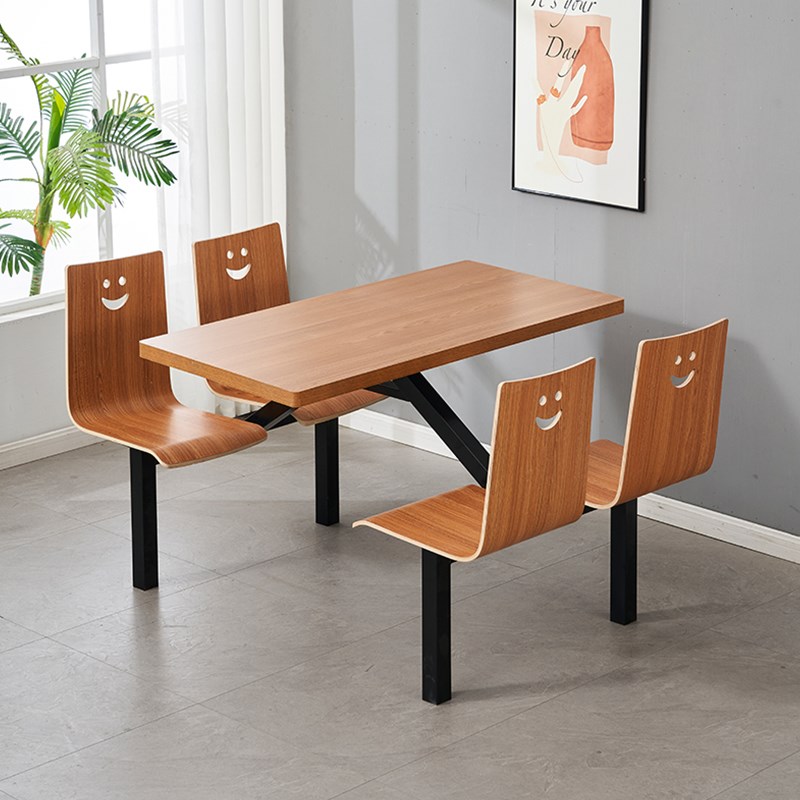 高档食堂餐桌椅组合学校高速服务区餐厅4人位不锈钢连体餐桌椅