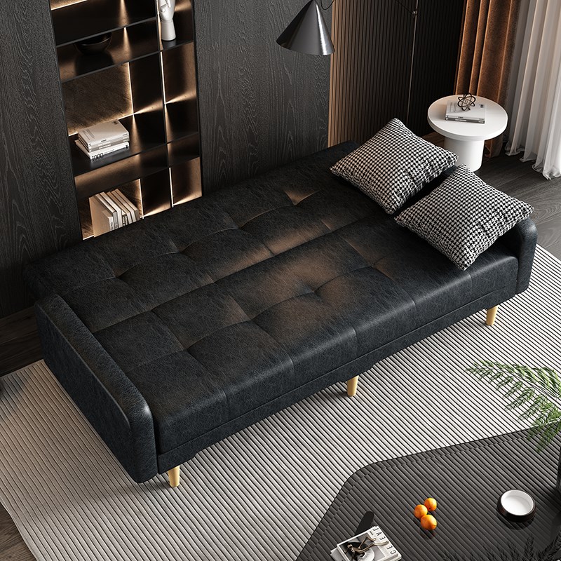 油蜡皮艺PU皮布艺沙发租房民宿科技布可折叠两用小户型三人沙发床