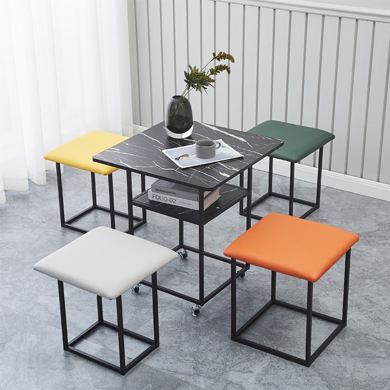 阳台茶桌小户型可移动家用客厅现代简约方形餐桌网红组合魔方凳子