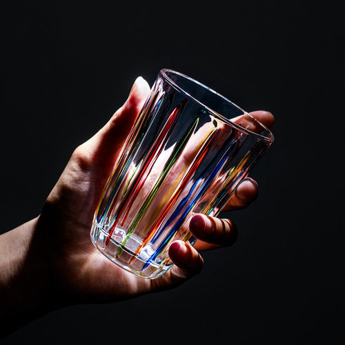 欧式家用手工彩i绘条纹 玻璃杯 现代咖啡杯 果汁杯 牛奶饮品杯