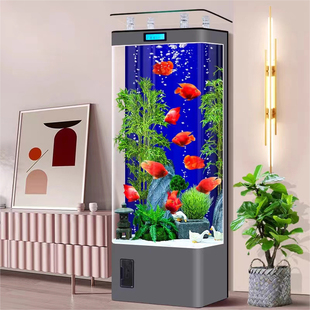 新款 靠墙背过滤免换水族箱 鱼缸客厅小型家用超白热弯玻璃落地立式