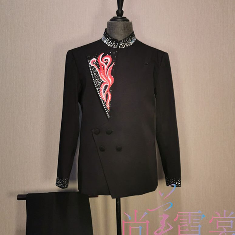 云演出服主持人祥立领中国风礼服烫钻租大合唱服装歌手中山装男士