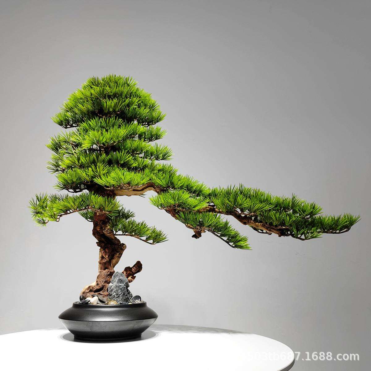 创意仿真迎客松盆景客厅玄关电视柜假花绿植盆栽植物办公室摆件