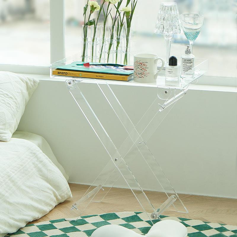 北欧透明折叠桌小型简易亚克力小桌子家用客厅收纳边桌创意置物桌