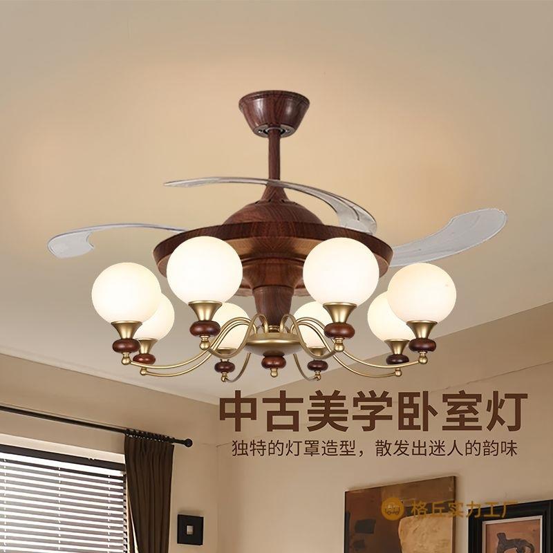 中古风隐形风扇灯客厅餐厅复古风吊扇灯家用一体智能语音风扇吊灯图片