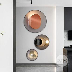 暖居圆形入户门玄关装饰画现代简约组合三联画墙壁画走廊过道挂画