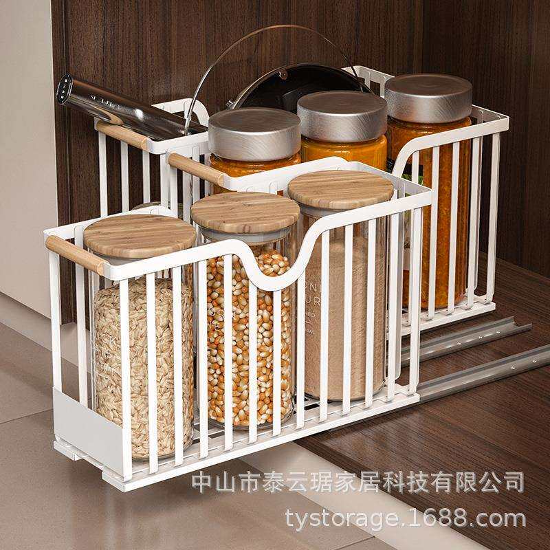 厨房抽拉式调料置物架极窄抽拉篮橱柜下水槽加深抽拉式置物架窄缝