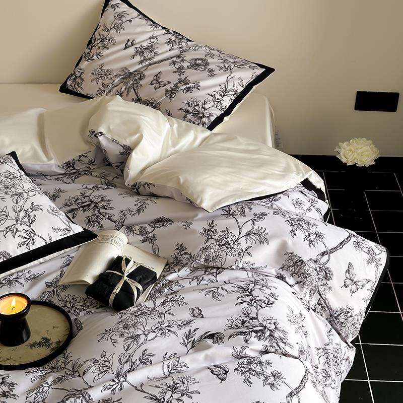 轻奢风100S长绒棉四件套复古花卉数码印花被套全棉1.8n床上用品