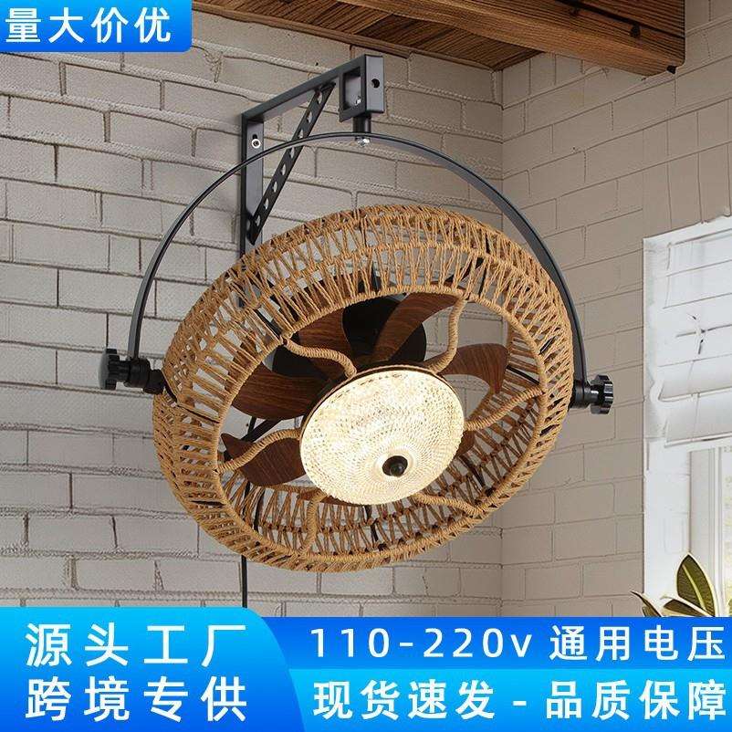 出口110V跨境美式复古风扇灯餐厅客厅卧室壁挂式家用商用客吊扇灯
