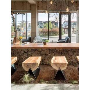 诧寂风边几摆件民宿木墩矮凳客厅原木角几木桩茶几创意铁艺床头柜