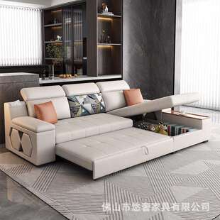 科技猫抓布艺沙发床可折叠一体两用多功能客厅贵妃带储物收纳直排