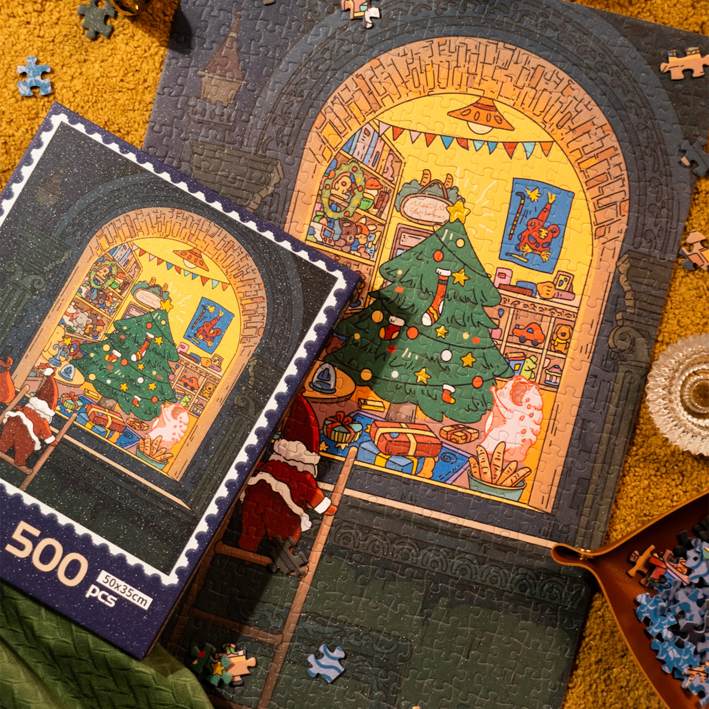 圣诞橱窗拼图500片成人闪粉工艺