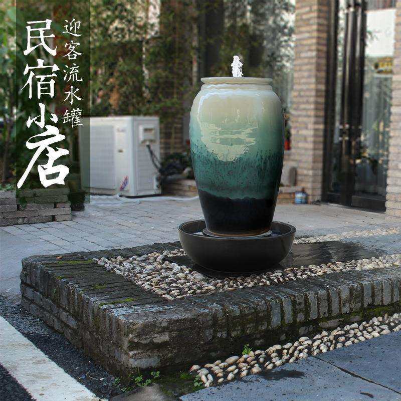 陶瓷手工流水罐景观园林大号摆件循环风水陶瓷花瓶酒店喷泉工艺品