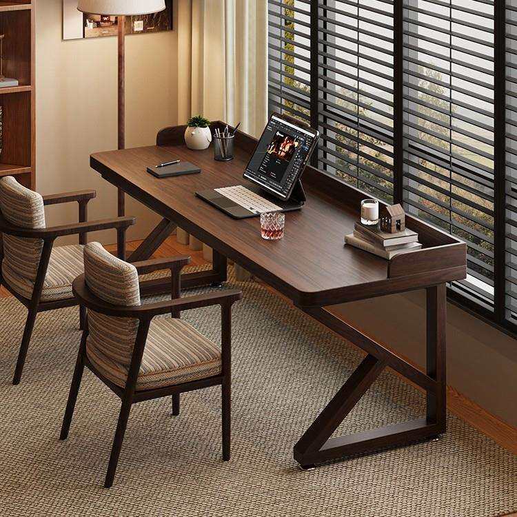 全实木书桌2025新款加挡板电脑桌中古风长条桌子家用办公桌工作台