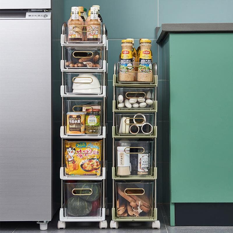 厨房置物架落地移动小推车多层夹缝收纳架抽屉式蔬菜篮调料用品架