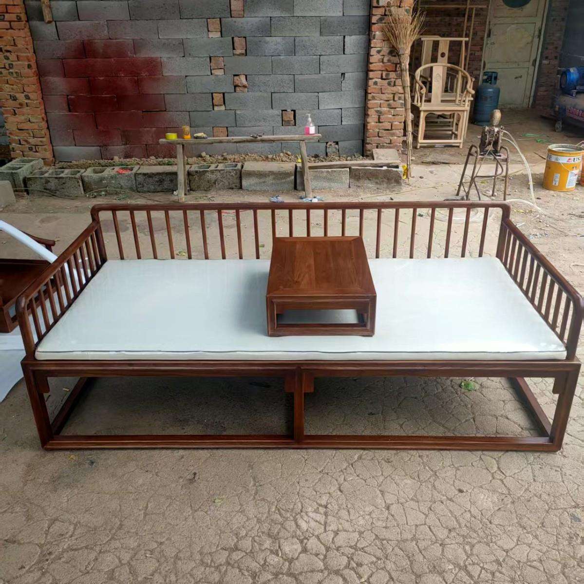 老榆木罗汉床新中式贵妃榻伸缩床榻禅意茶几家用客厅实木沙发床