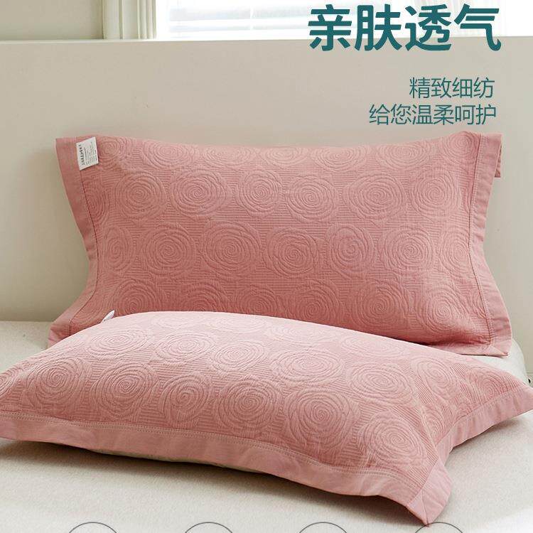 纯棉纱布枕巾一对装绑带款防滑不脱落枕头毛巾盖巾防口水