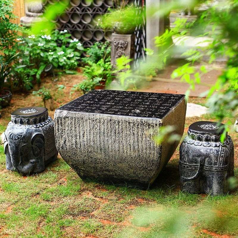 外桌茶园桌凳棋桌仿园庭休花院中棋象外桌围石头闲桌石户几室茶石