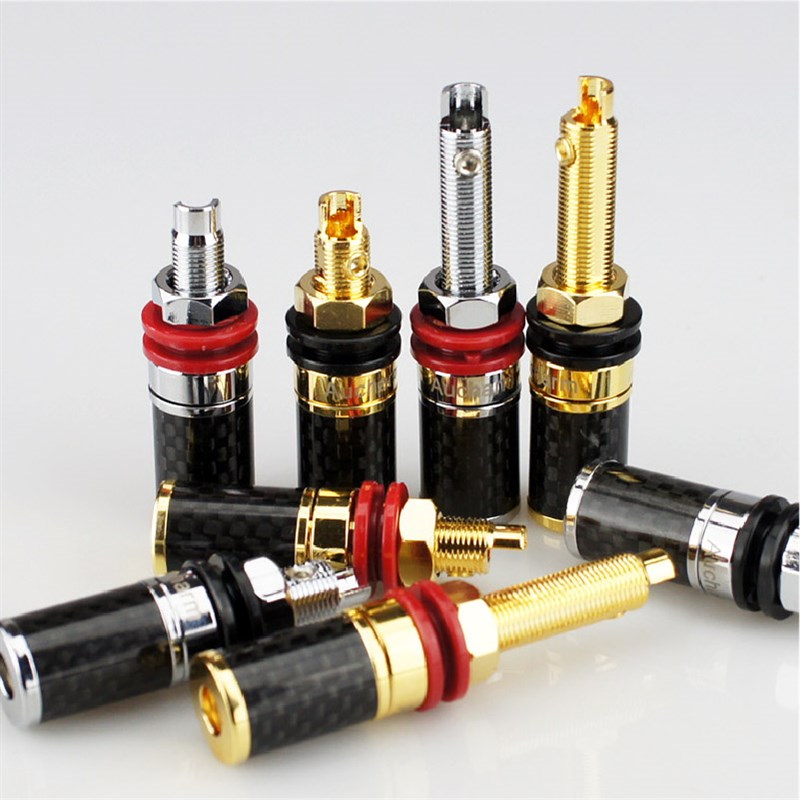 音响接线柱hifi发烧级4N碳y纤紫铜音箱接线柱纯铜镀金镀铑外壳喇