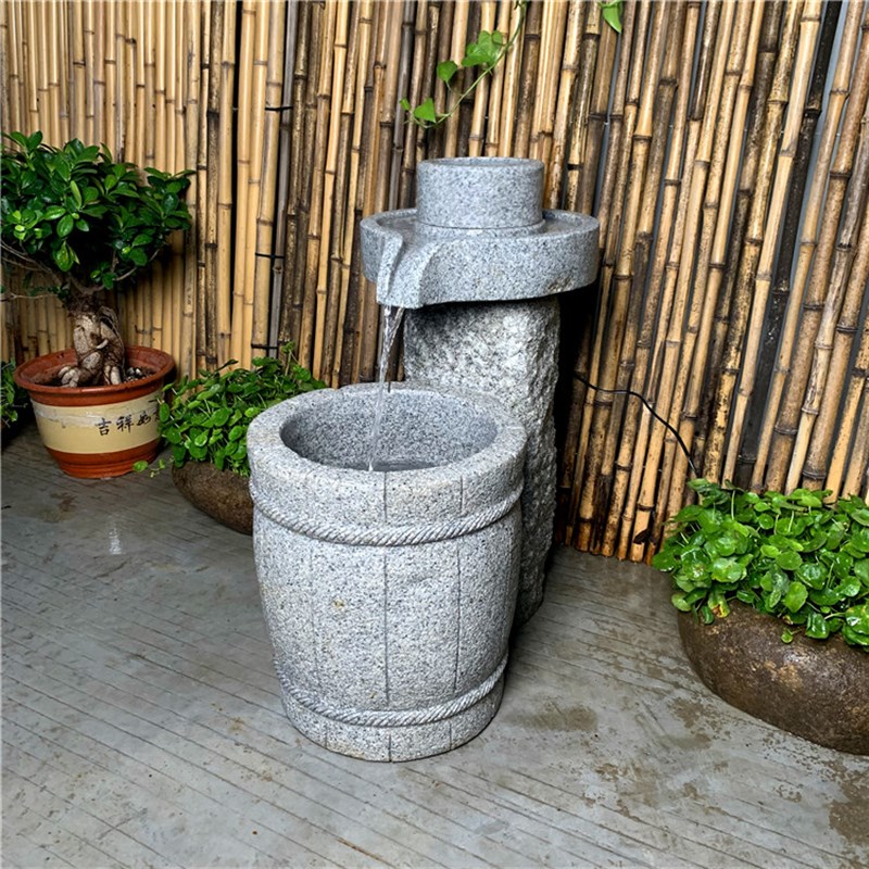 庭院石槽流水摆件落地r石磨水景观花园小院别墅户外造景布置装饰