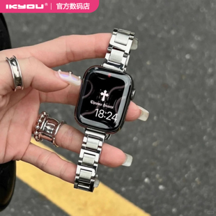 ikyou不锈钢表带适用iwatch苹果手表表带s10金属s9不锈钢男女s11新款series11高级感s8小众s7精致applewatch