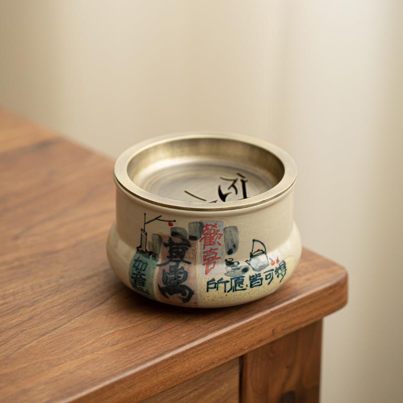 锦灰堆手绘建水茶洗家用陶瓷茶渣缸茶水缸茶具配件废水桶水盂水洗