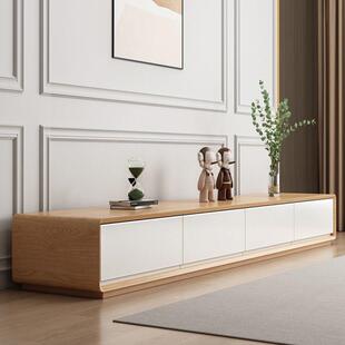 8WK地台电视柜简约现代极简日式原木色小户型客厅家用实木落地