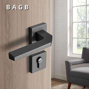 BAGB美式灰色室内门锁北欧式简约卧室房间门锁磁吸静音黑灰分体锁