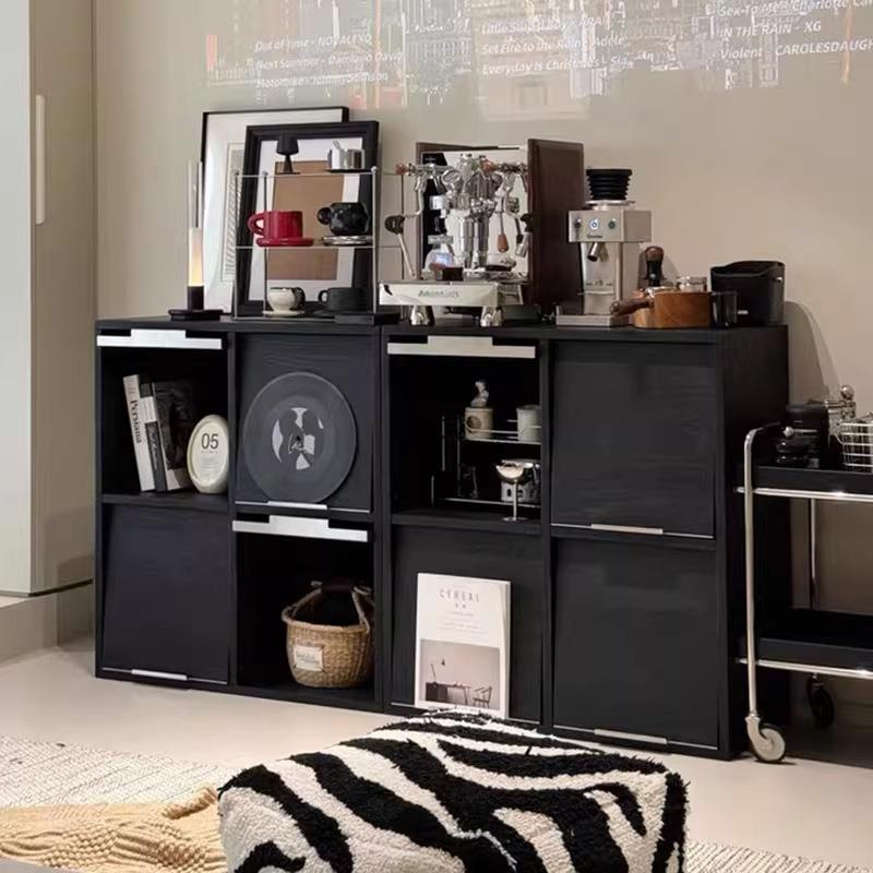 落地书架八格柜上翻门格子柜客厅北欧置物储物柜一体靠墙家用书柜