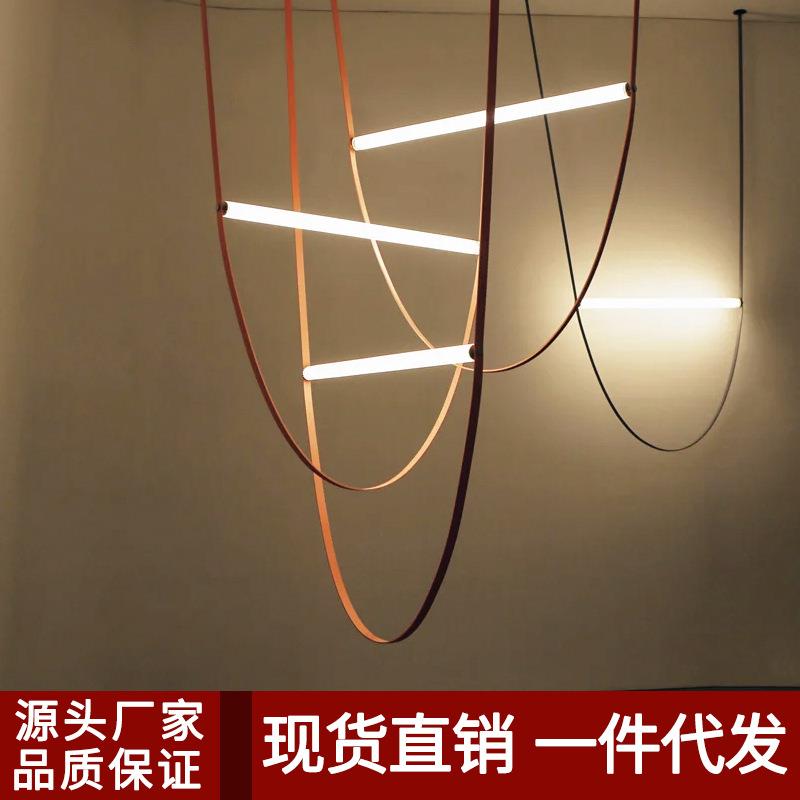 意大利极简皮革带吊灯loft挑高复式楼梯灯设计师北欧艺术餐厅灯