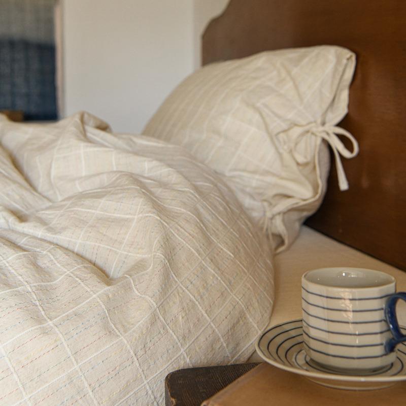 不染~A类色织亚麻提花水洗棉四件套简约文艺全棉被套1,5m1.8床单