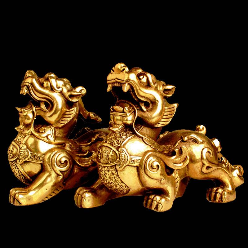 纯铜貔貅摆件皮丘一对公母独角兽家居店铺客厅装饰工艺品