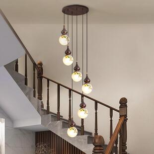 楼梯长吊灯新中式loft楼梯灯复式楼挑空旋转楼梯间2025年新款吊灯