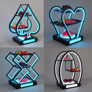 led发光果盘酒吧KTV三层水果架发光蛋蛋果盘小食盘黑桃A铁艺心形